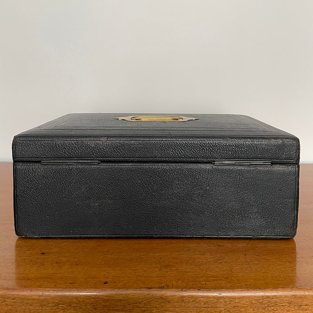 A Despatch Box & Correspondence Tray Black Leather Victorian ANTIQUE