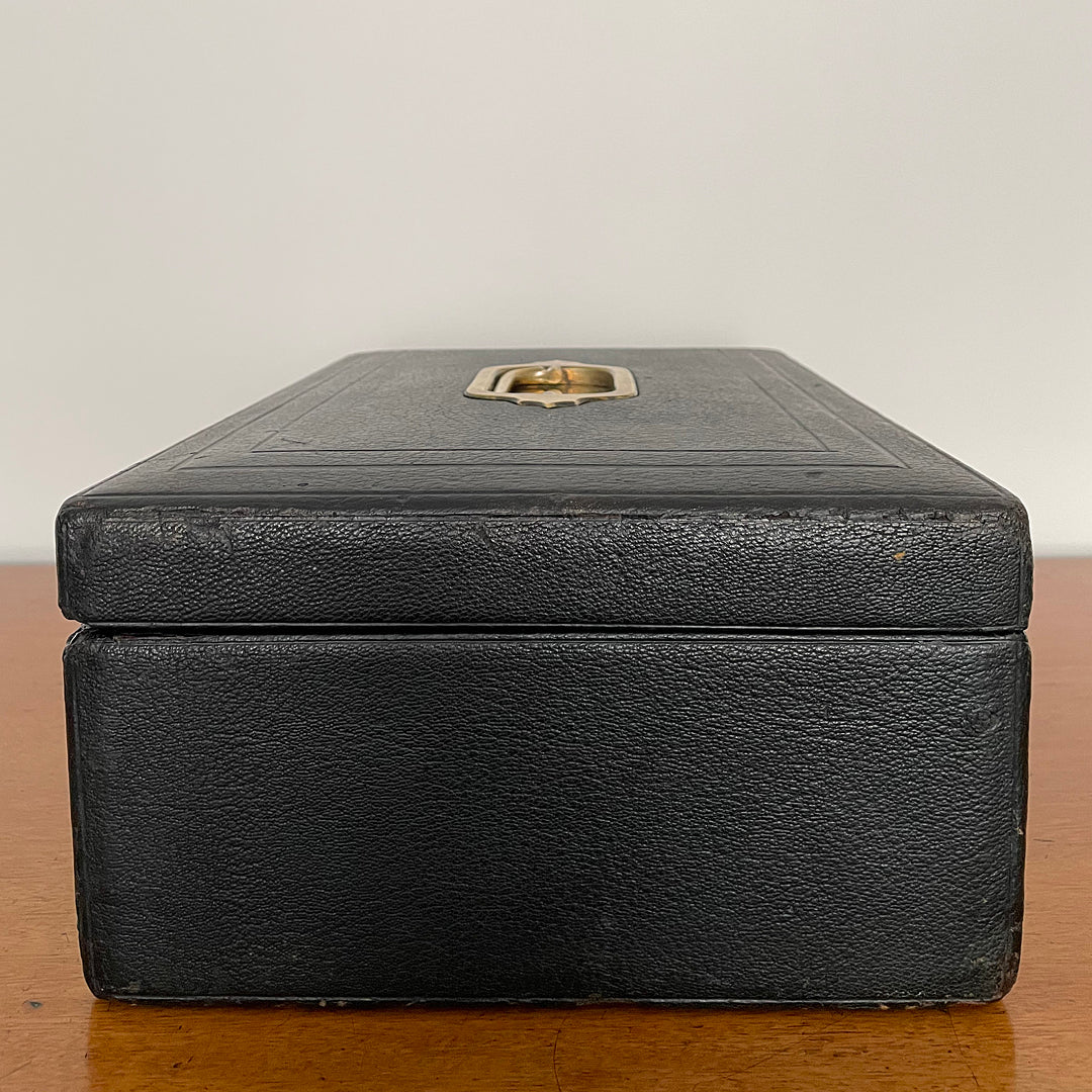 A Despatch Box & Correspondence Tray Black Leather Victorian ANTIQUE