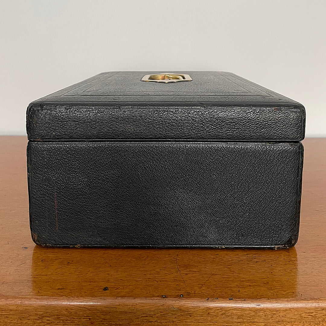A Despatch Box & Correspondence Tray Black Leather Victorian ANTIQUE