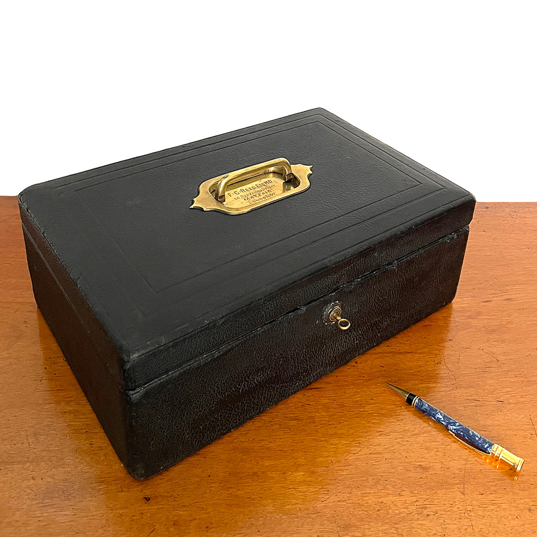 A Despatch Box & Correspondence Tray Black Leather Victorian ANTIQUE