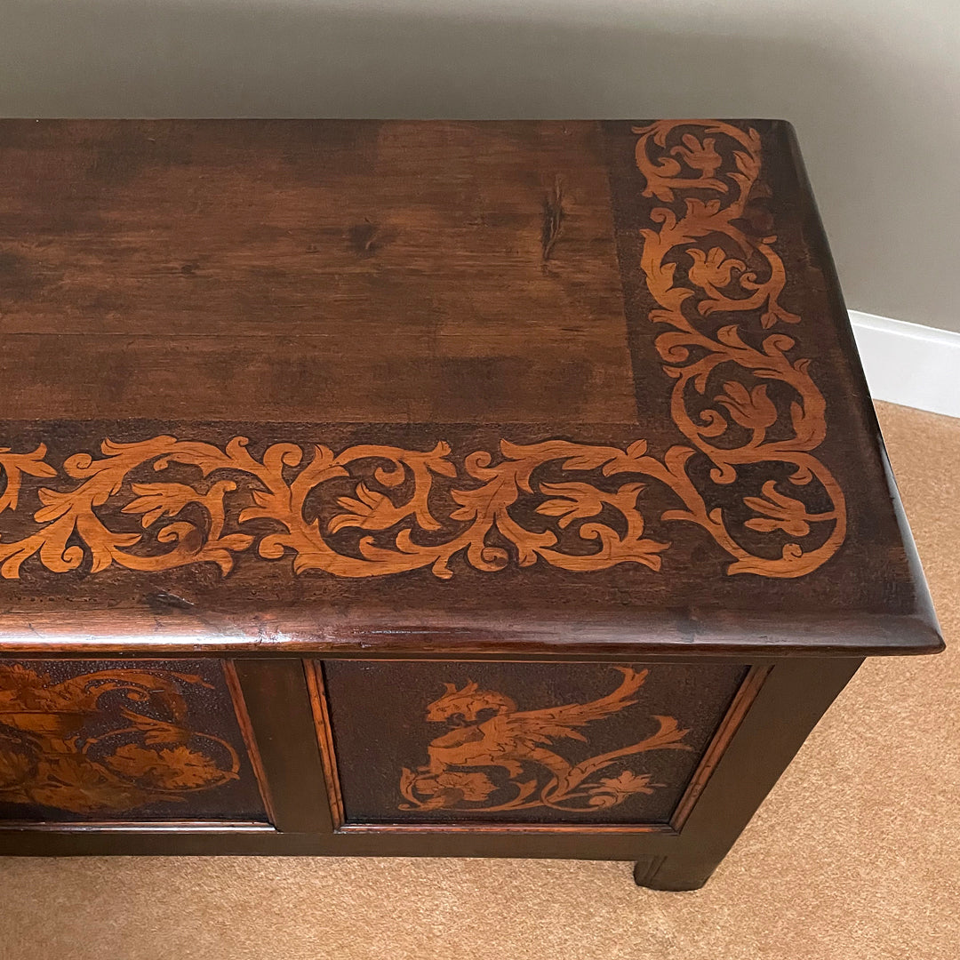 Arts & Crafts Panelled Blanket Chest Gothic Revival Pokerwork ANTIQUE