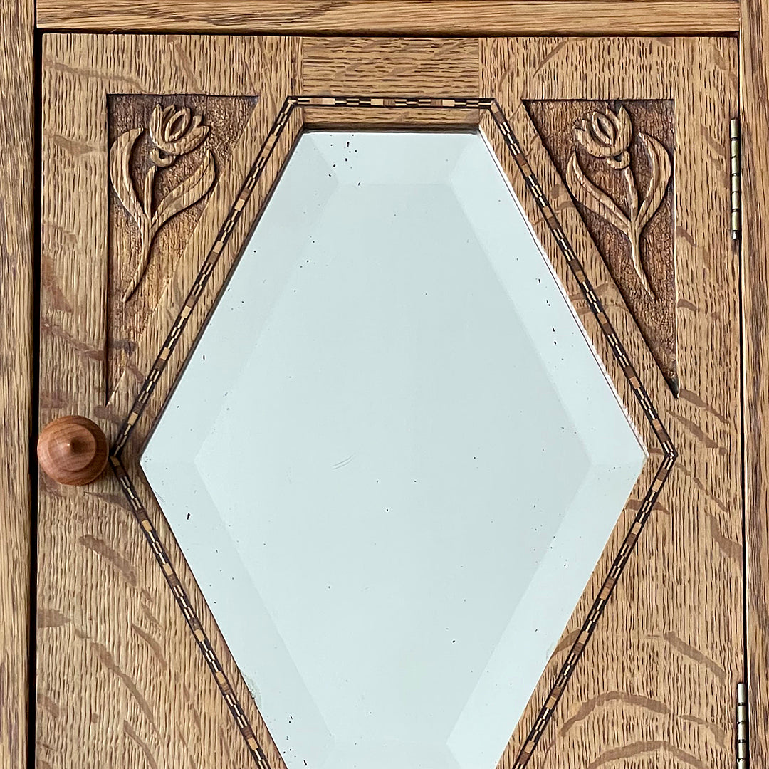 Oak Wall Cabinet Art Nouveau & Art Deco Dutch 1920's ANTIQUE