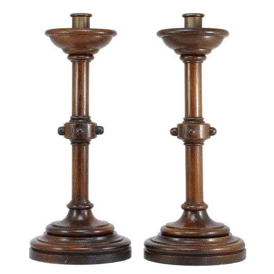 A Pair Of Oak Candlestick Holders Arts And Crafts Movement ANTIQUE