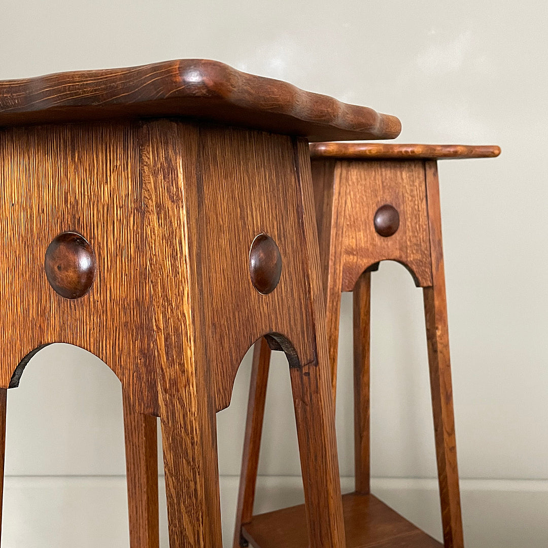 A Near Set Of Oak Plant Stands Arts And Crafts English 1900's ANTIQUE