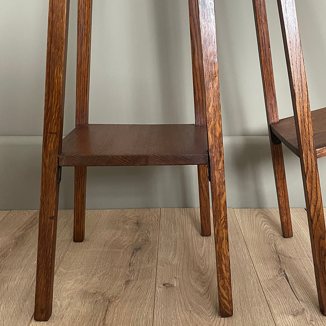 A Near Set Of Oak Plant Stands Arts And Crafts English 1900's ANTIQUE