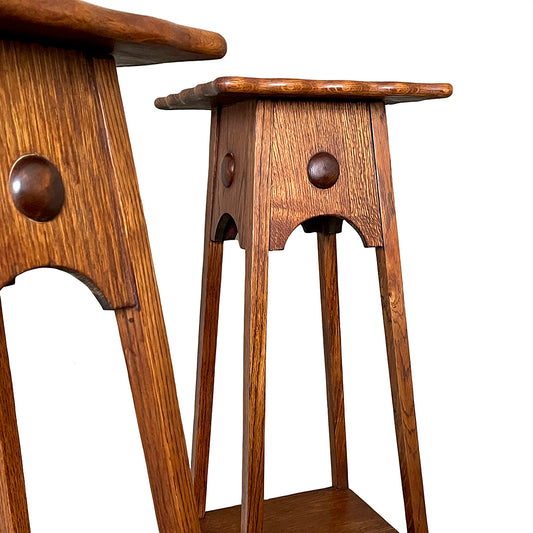 A Near Set Of Oak Plant Stands Arts And Crafts English 1900's ANTIQUE
