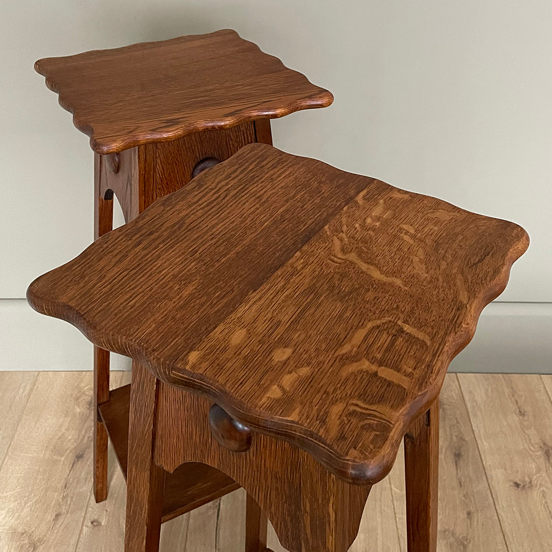 A Near Set Of Oak Plant Stands Arts And Crafts English 1900's ANTIQUE