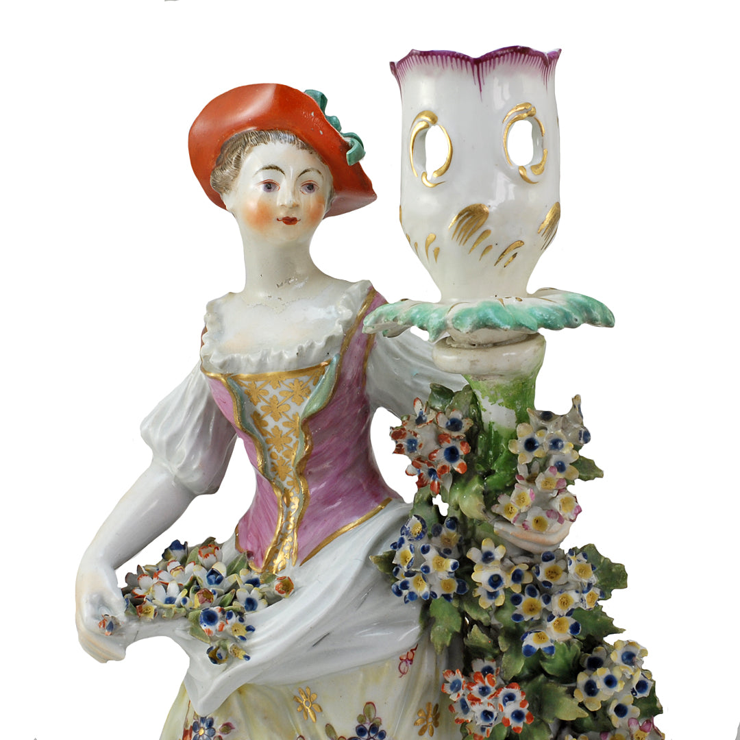 A Twin Set Of Large Derby Porcelain Candlesticks Figurines c. 1775 ANTIQUE