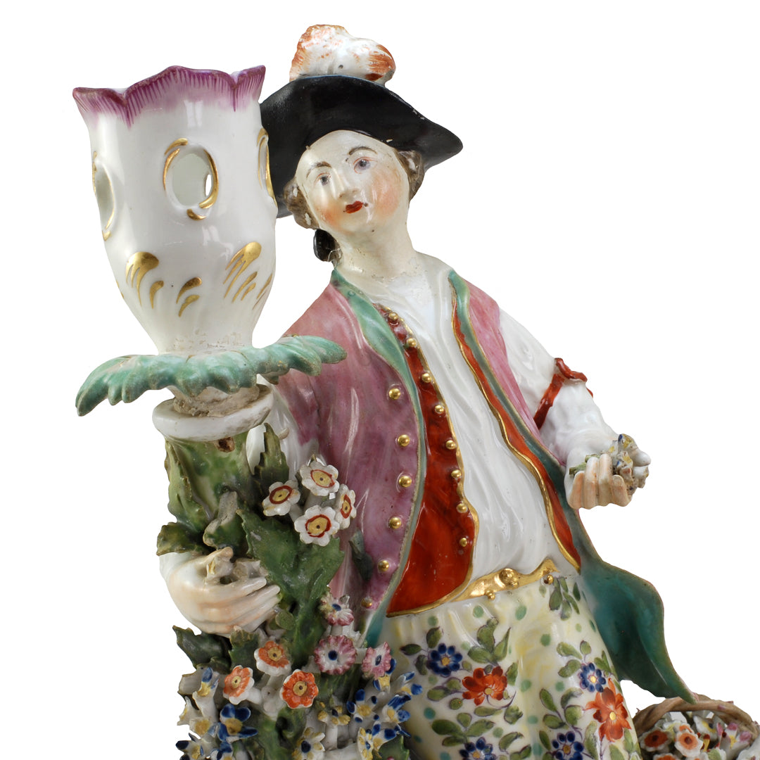 A Twin Set Of Large Derby Porcelain Candlesticks Figurines c. 1775 ANTIQUE