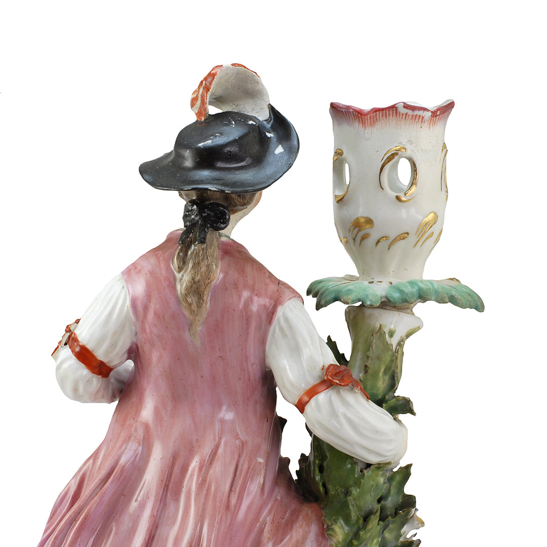 A Twin Set Of Large Derby Porcelain Candlesticks Figurines c. 1775 ANTIQUE