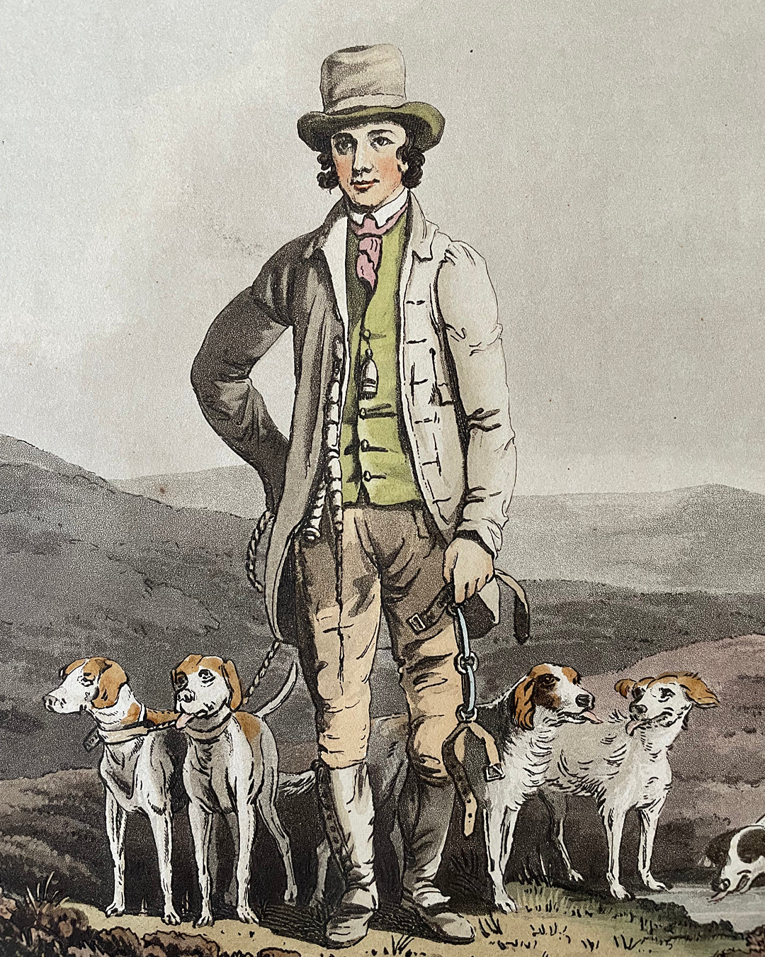 Framed Engraving Dog Handler - Costume Of Yorkshire 54 x 45cm ANTIQUE
