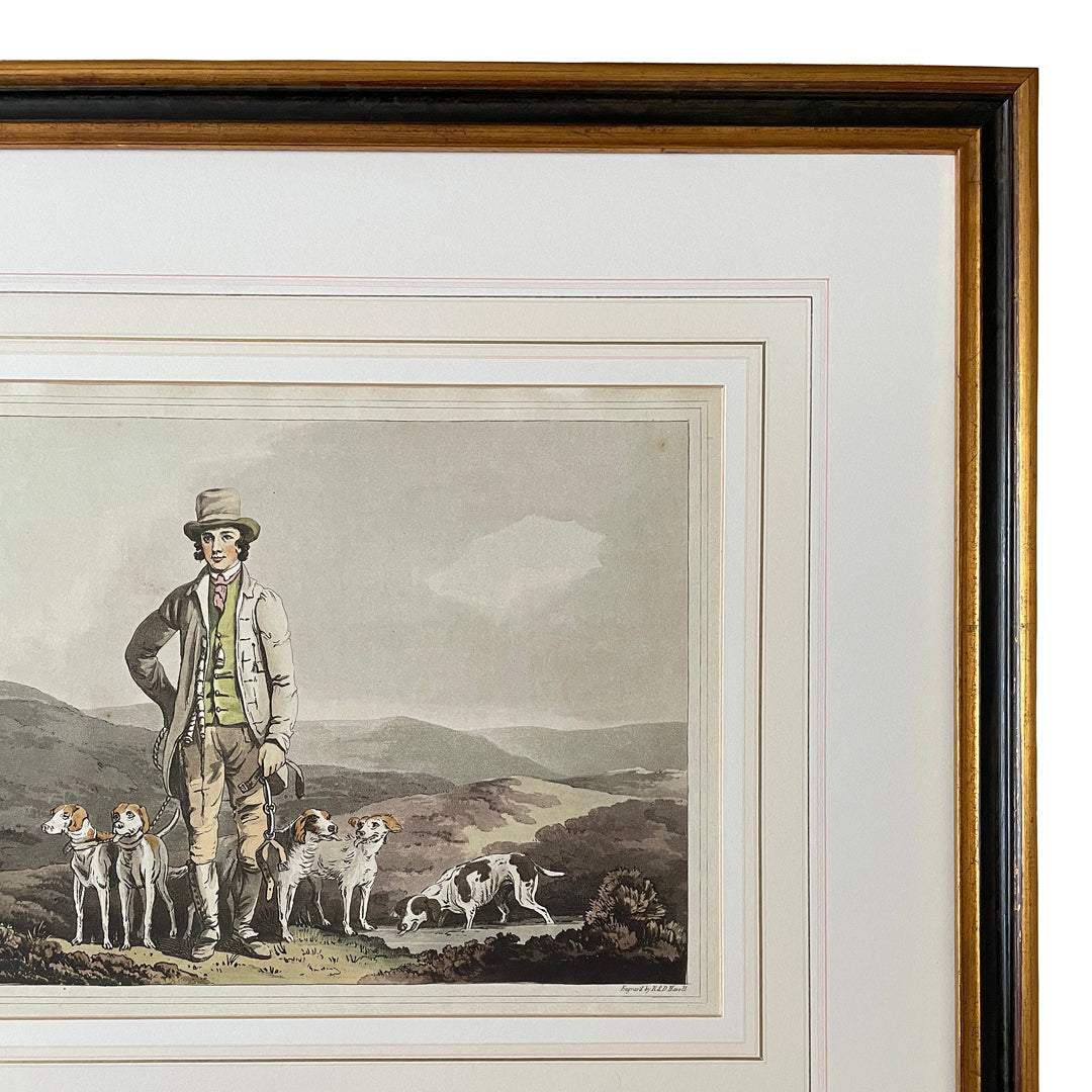 Framed Engraving Dog Handler - Costume Of Yorkshire 54 x 45cm ANTIQUE
