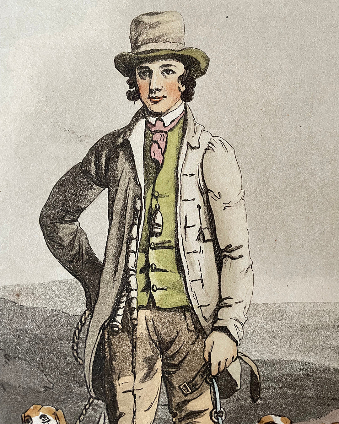 Framed Engraving Dog Handler - Costume Of Yorkshire 54 x 45cm ANTIQUE