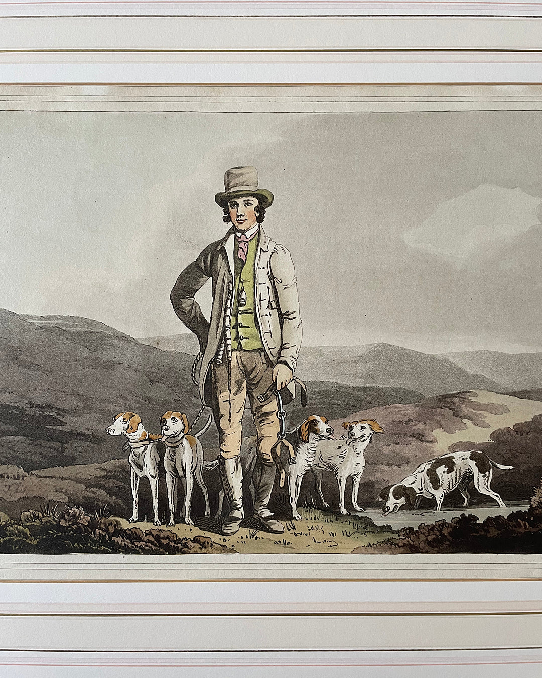 Framed Engraving Dog Handler - Costume Of Yorkshire 54 x 45cm ANTIQUE