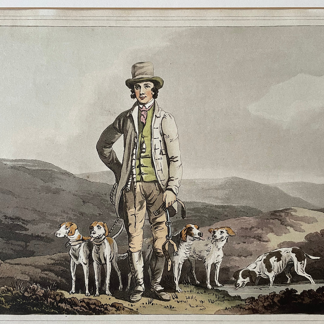 Framed Engraving Dog Handler - Costume Of Yorkshire 54 x 45cm ANTIQUE