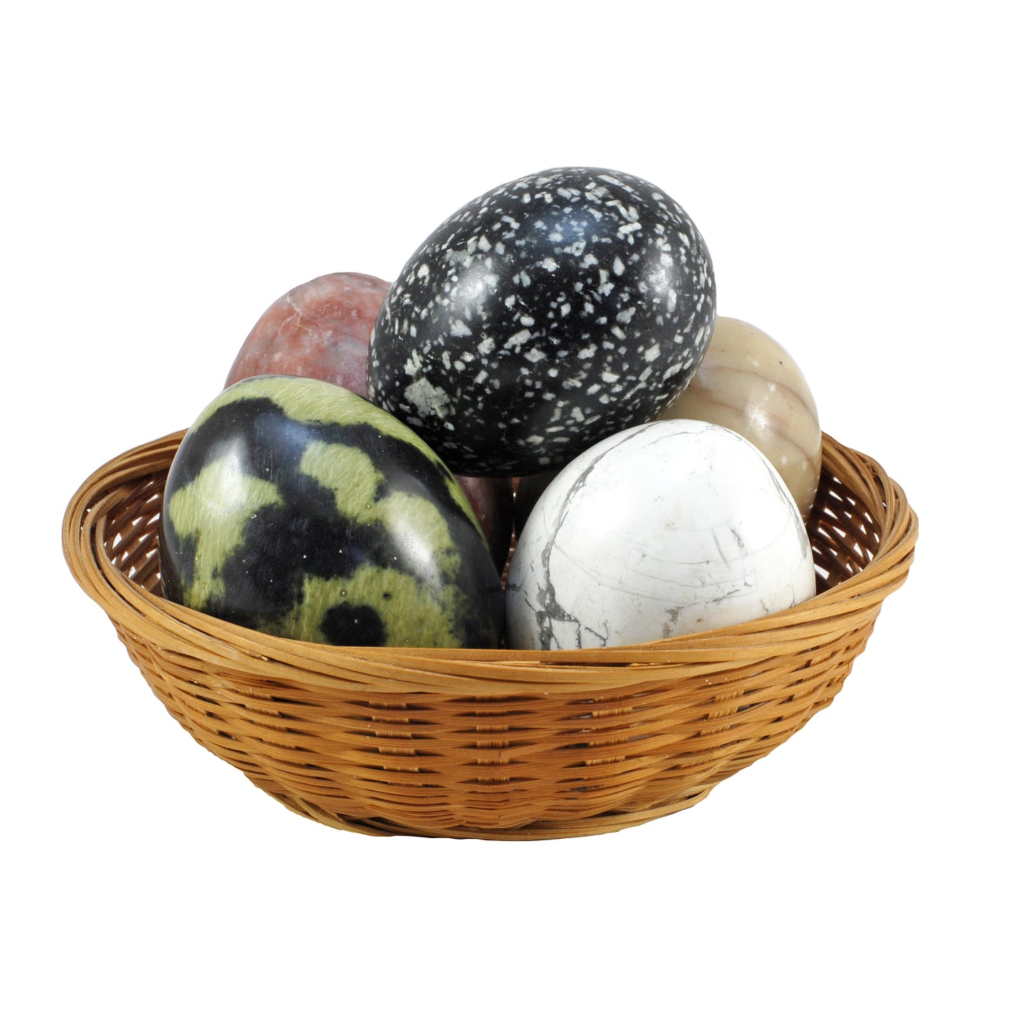 A Set of Five Semi-Precious Stone Eggs With Stands (1) COLLECTABLE