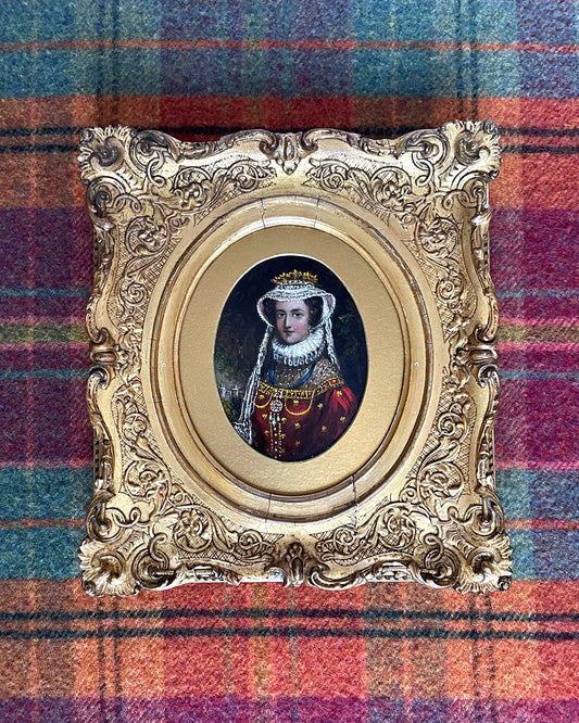 Miniature Portrait Painting Mary Queen Of Scots English School 1860's ANTIQUE