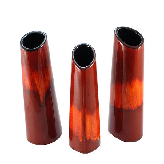 Poole Pottery Trio Of Vases Elongated Tear Drop Flame Glazed 20 & 23cm VINTAGE