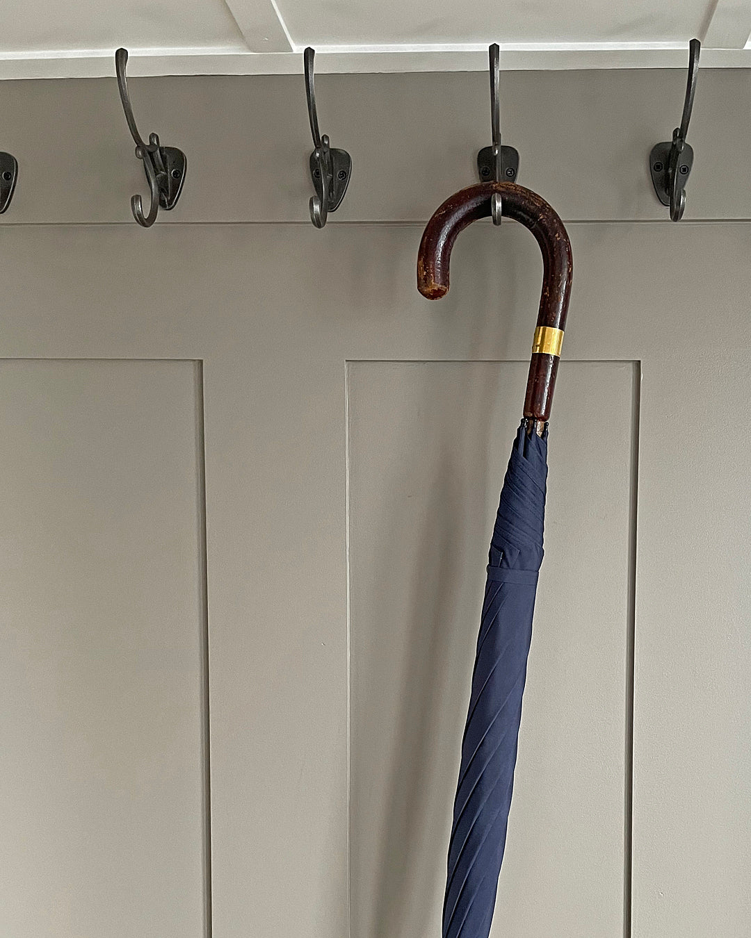 Fox Stick Umbrella Navy & Leather Handle & Gold Collar 18ct VINTAGE