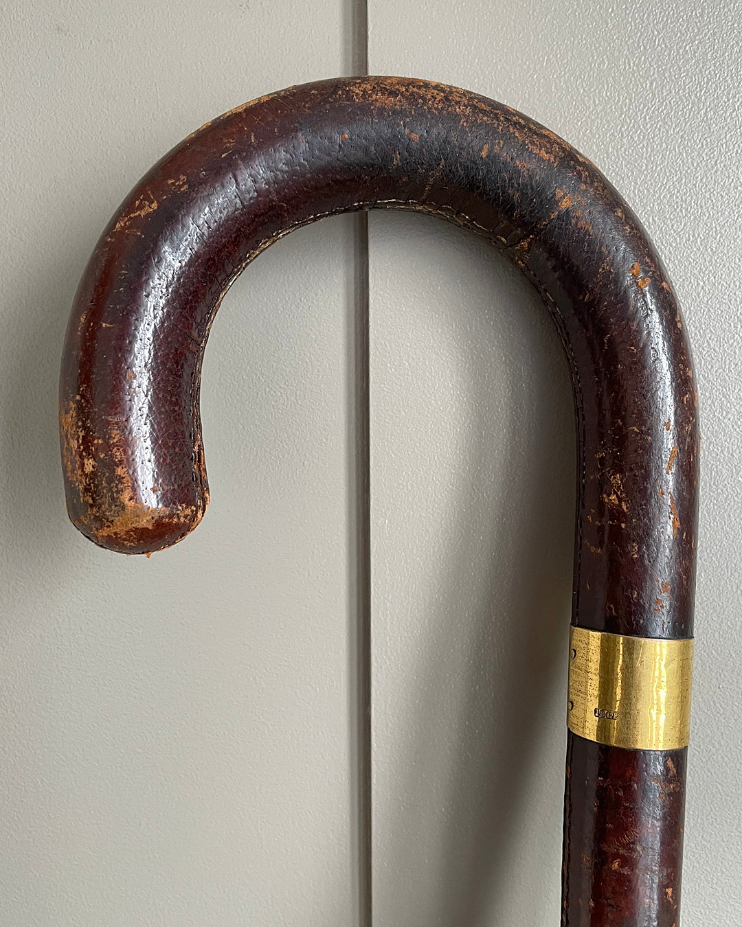 Fox Stick Umbrella Navy & Leather Handle & Gold Collar 18ct VINTAGE