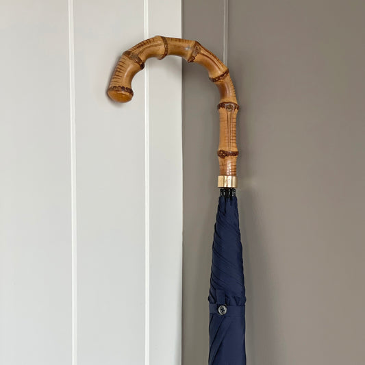Fox Umbrella Navy & Whangee Handle & Gold Collar 9ct VINTAGE