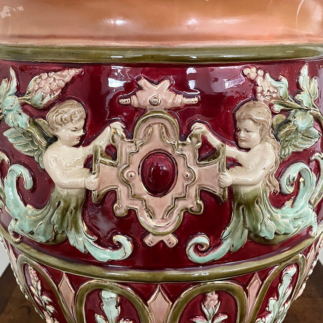 A Large Burmantofts Style Jardeniere Glazed Pottery c. 1895 ANTIQUE