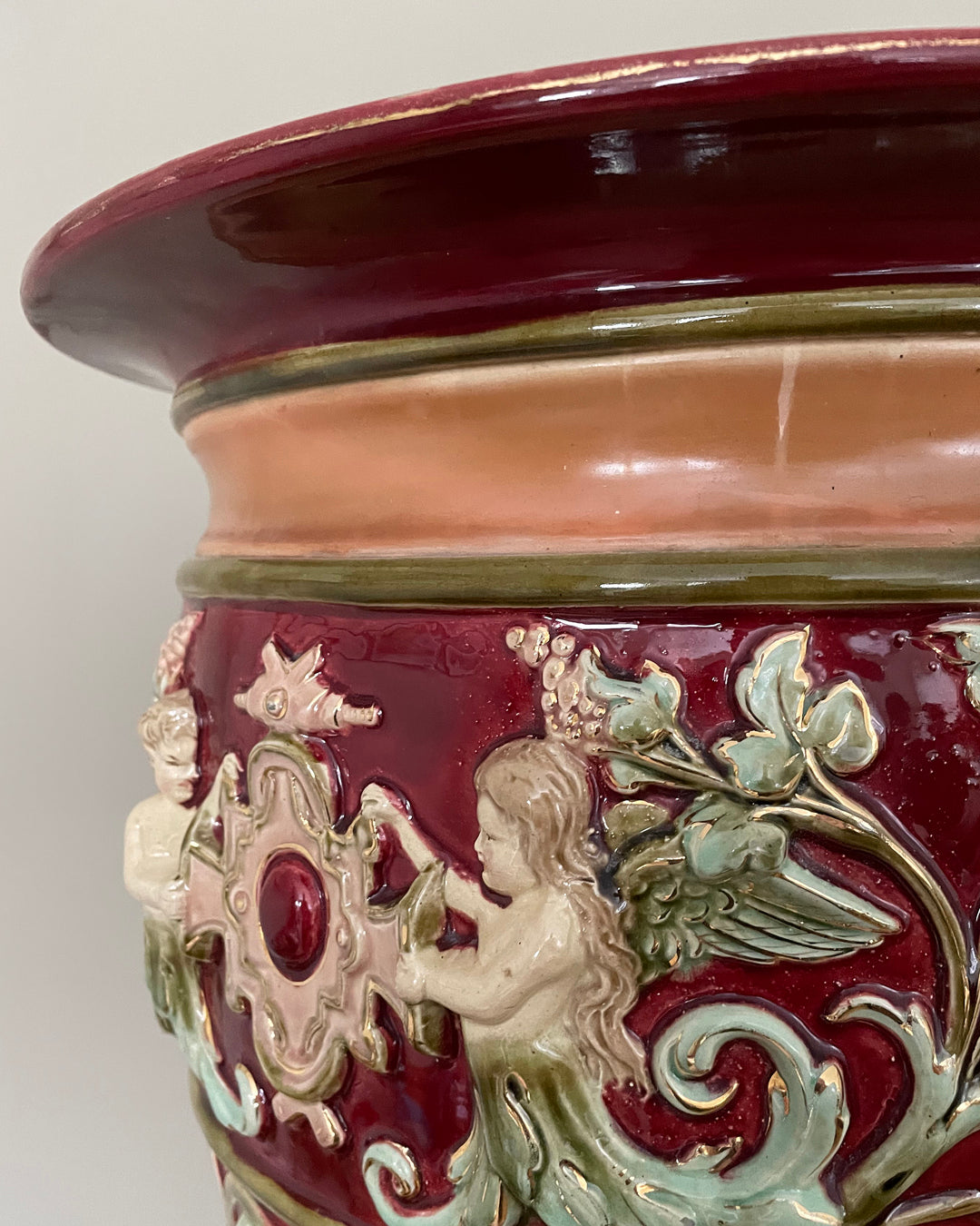 A Large Burmantofts Style Jardeniere Glazed Pottery c. 1895 ANTIQUE