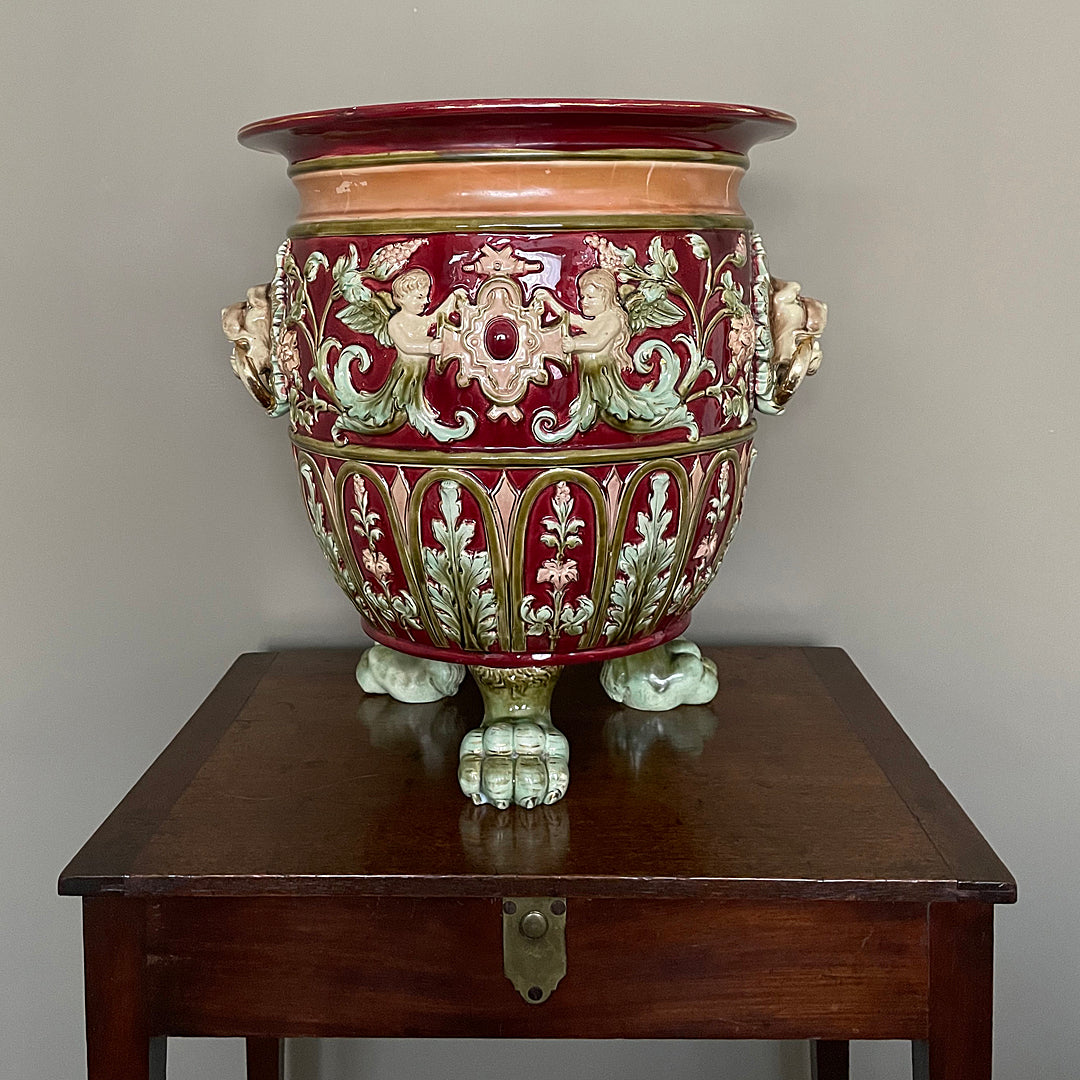 A Large Burmantofts Style Jardeniere Glazed Pottery c. 1895 ANTIQUE