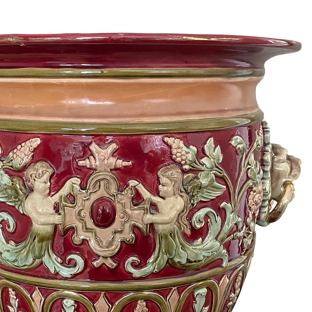 A Large Burmantofts Style Jardeniere Glazed Pottery c. 1895 ANTIQUE