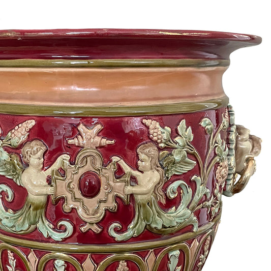 A Large Burmantofts Style Jardeniere Glazed Pottery c. 1895 ANTIQUE