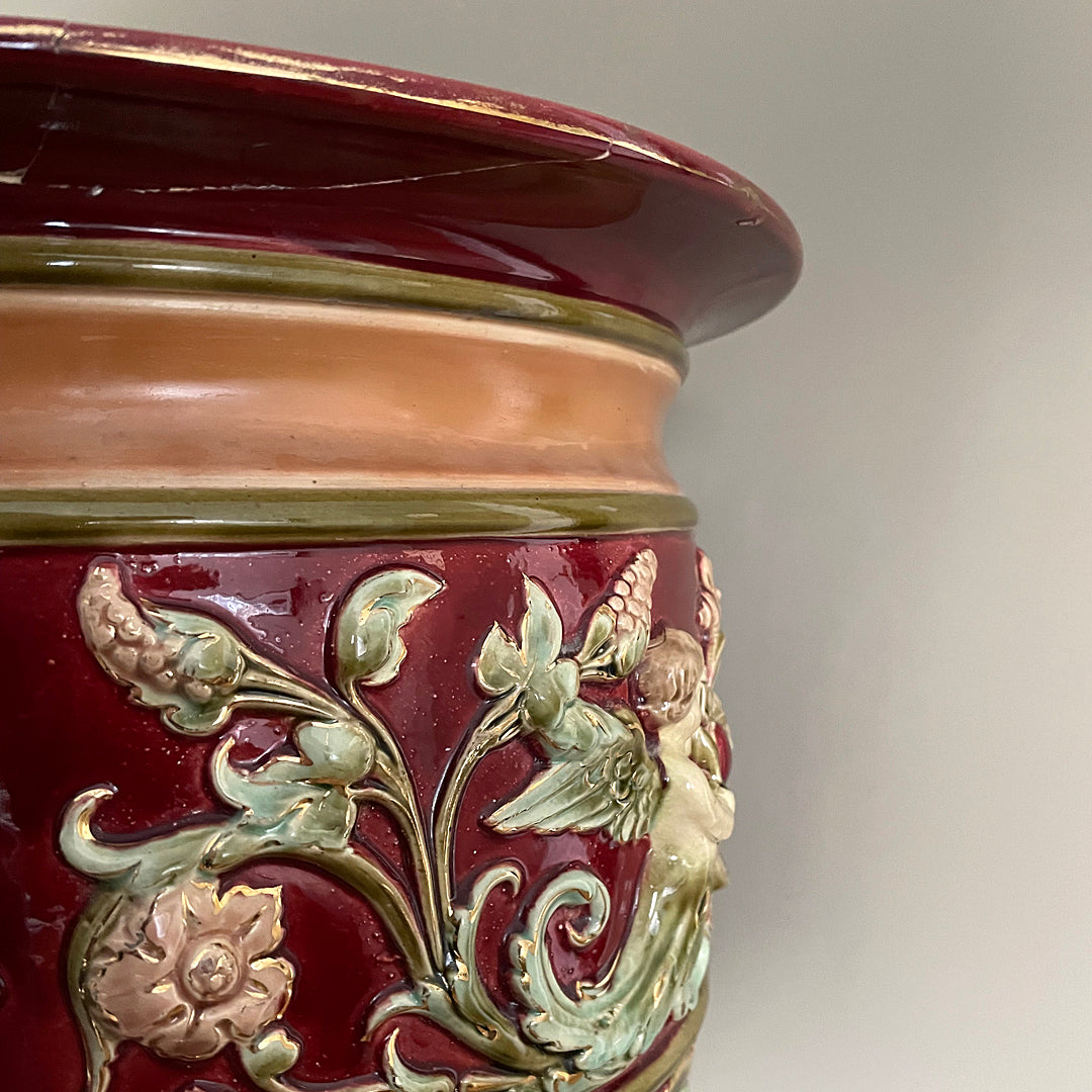 A Large Burmantofts Style Jardeniere Glazed Pottery c. 1895 ANTIQUE