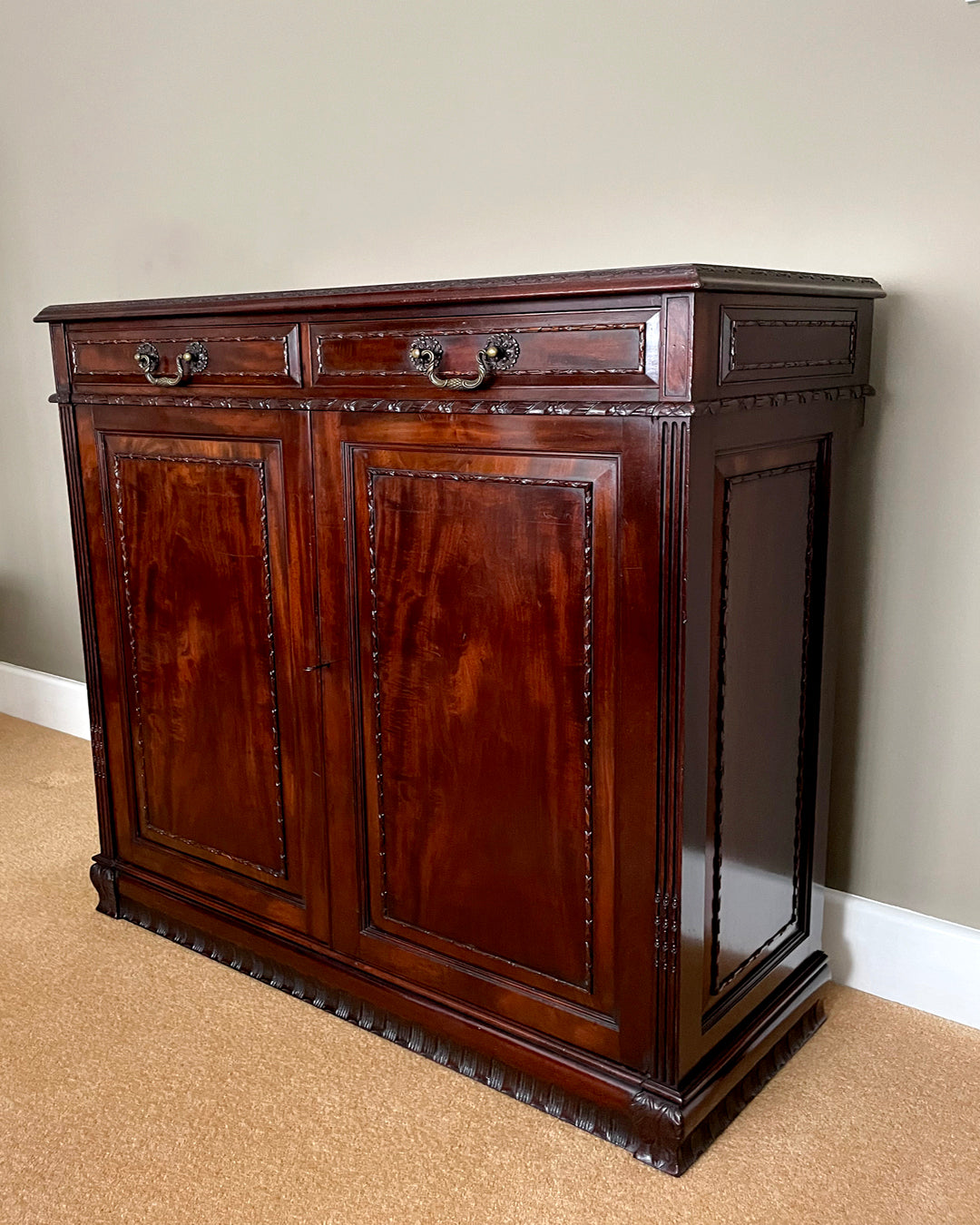 Howard & Sons Mahogany Side Cabinet With Baize Covered Shelves 1930's Country House Style VINTAGE