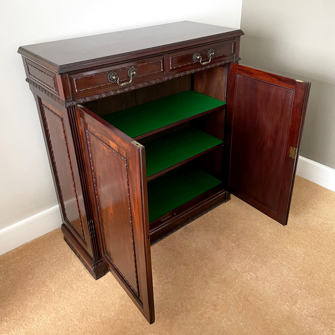 Howard & Sons Mahogany Side Cabinet With Baize Covered Shelves 1930's Country House Style VINTAGE