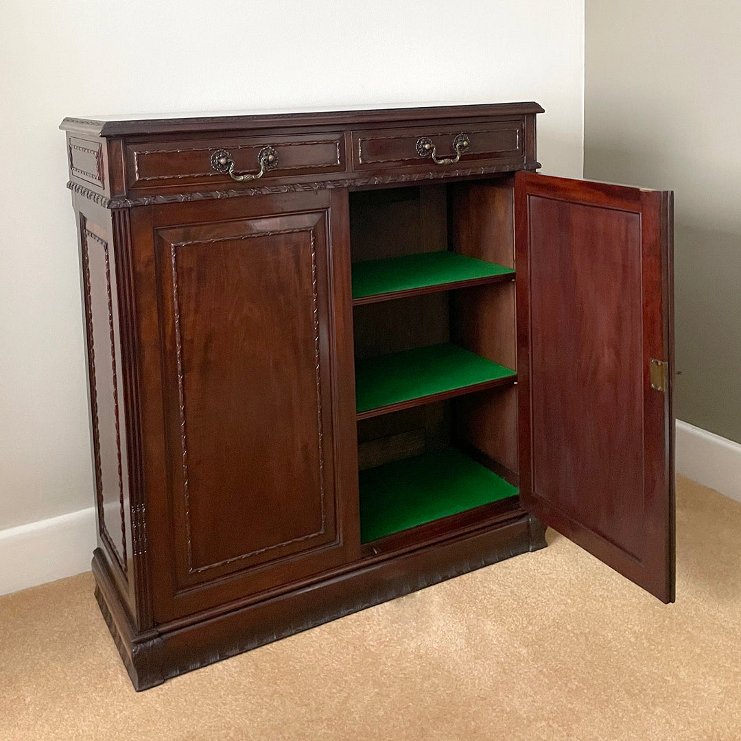 Howard & Sons Mahogany Side Cabinet With Baize Covered Shelves 1930's Country House Style VINTAGE