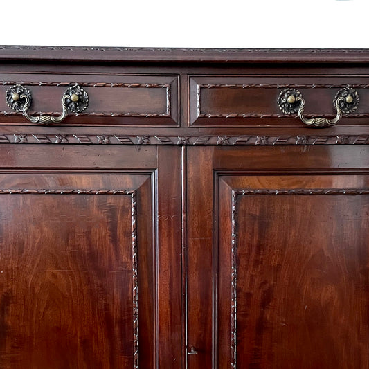 Howard & Sons Mahogany Side Cabinet With Baize Covered Shelves 1930's Country House Style VINTAGE