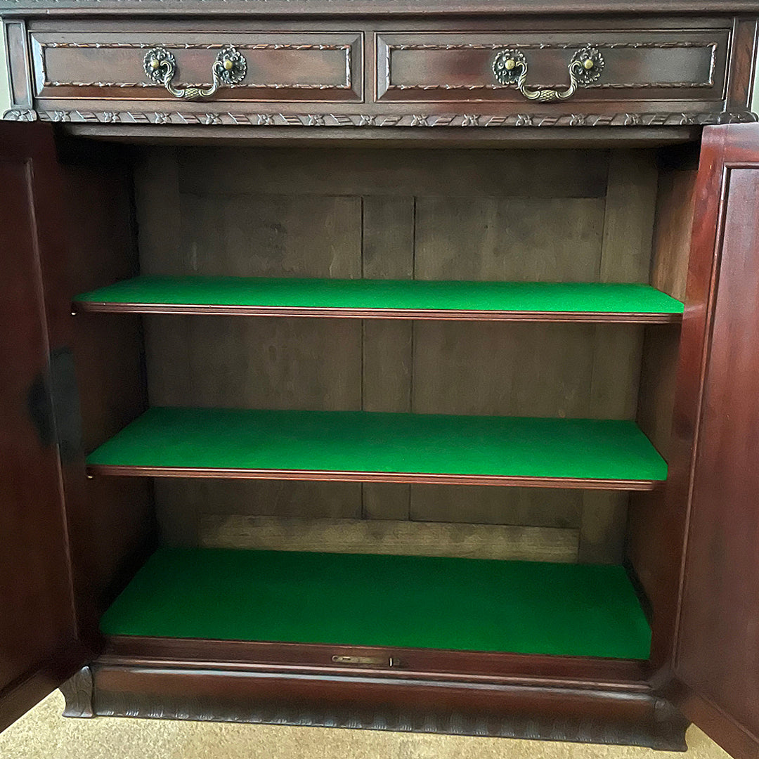 Howard & Sons Mahogany Side Cabinet With Baize Covered Shelves 1930's Country House Style VINTAGE