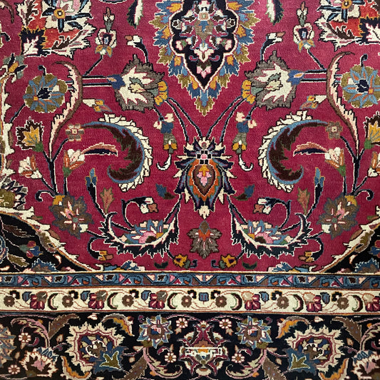 Persian Carpet Mashad Signed 410cm x 295cm Burgundy & Navy VINTAGE