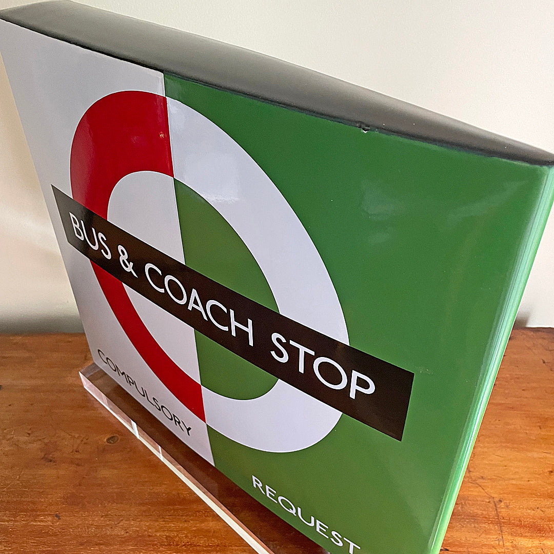 London Transport Bus & Coach Stop Enamel Sign Double Sided 1980’s VINTAGE