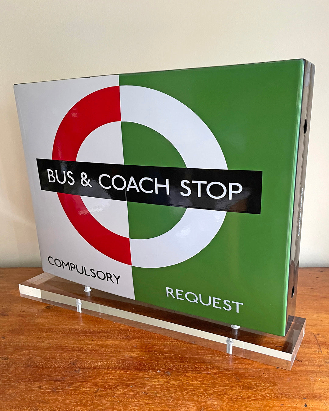 London Transport Bus & Coach Stop Enamel Sign Double Sided 1980’s VINTAGE