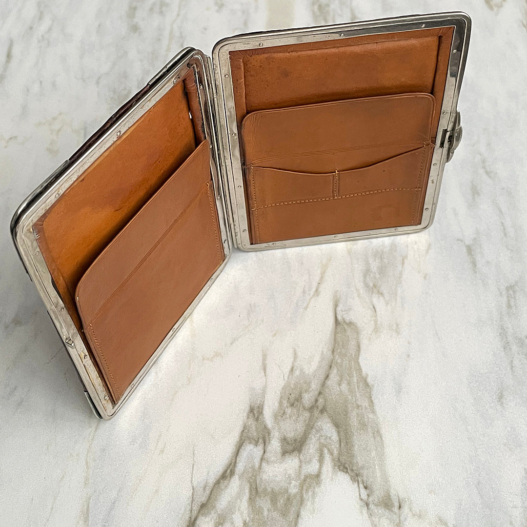 Crocodile Skin & Leather Wallet Silver London Edwardian (1904) ANTIQUE