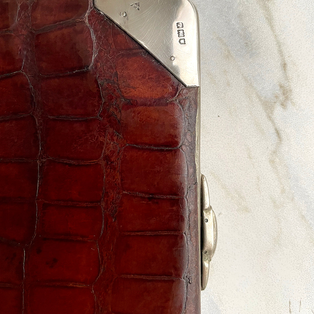 Crocodile Skin & Leather Wallet Silver London Edwardian (1904) ANTIQUE