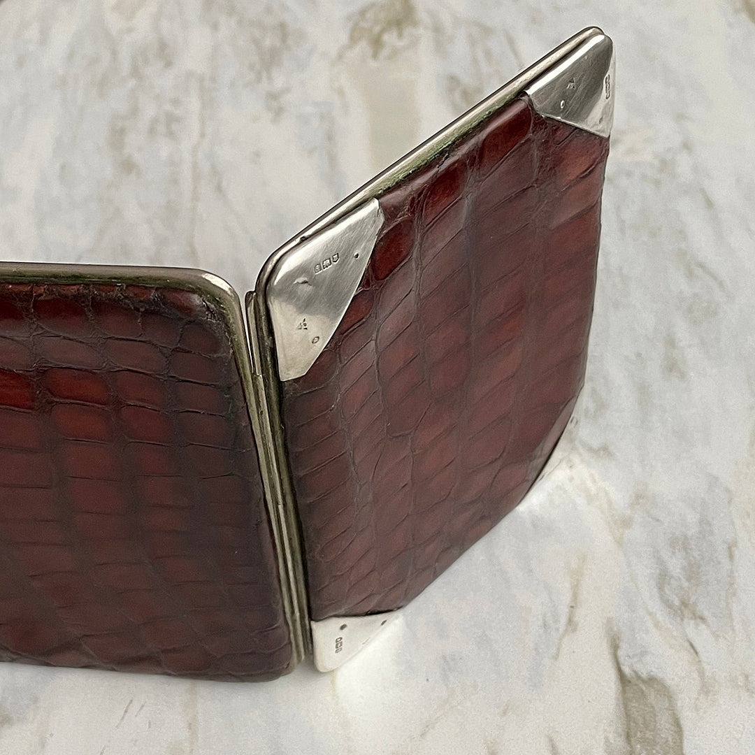 Crocodile Skin & Leather Wallet Silver London Edwardian (1904) ANTIQUE