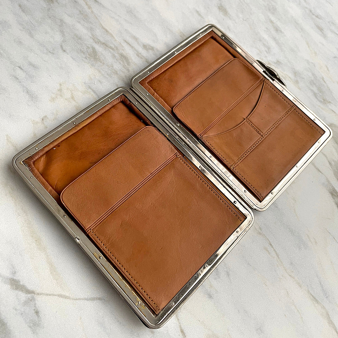 Crocodile Skin & Leather Wallet Silver London Edwardian (1904) ANTIQUE