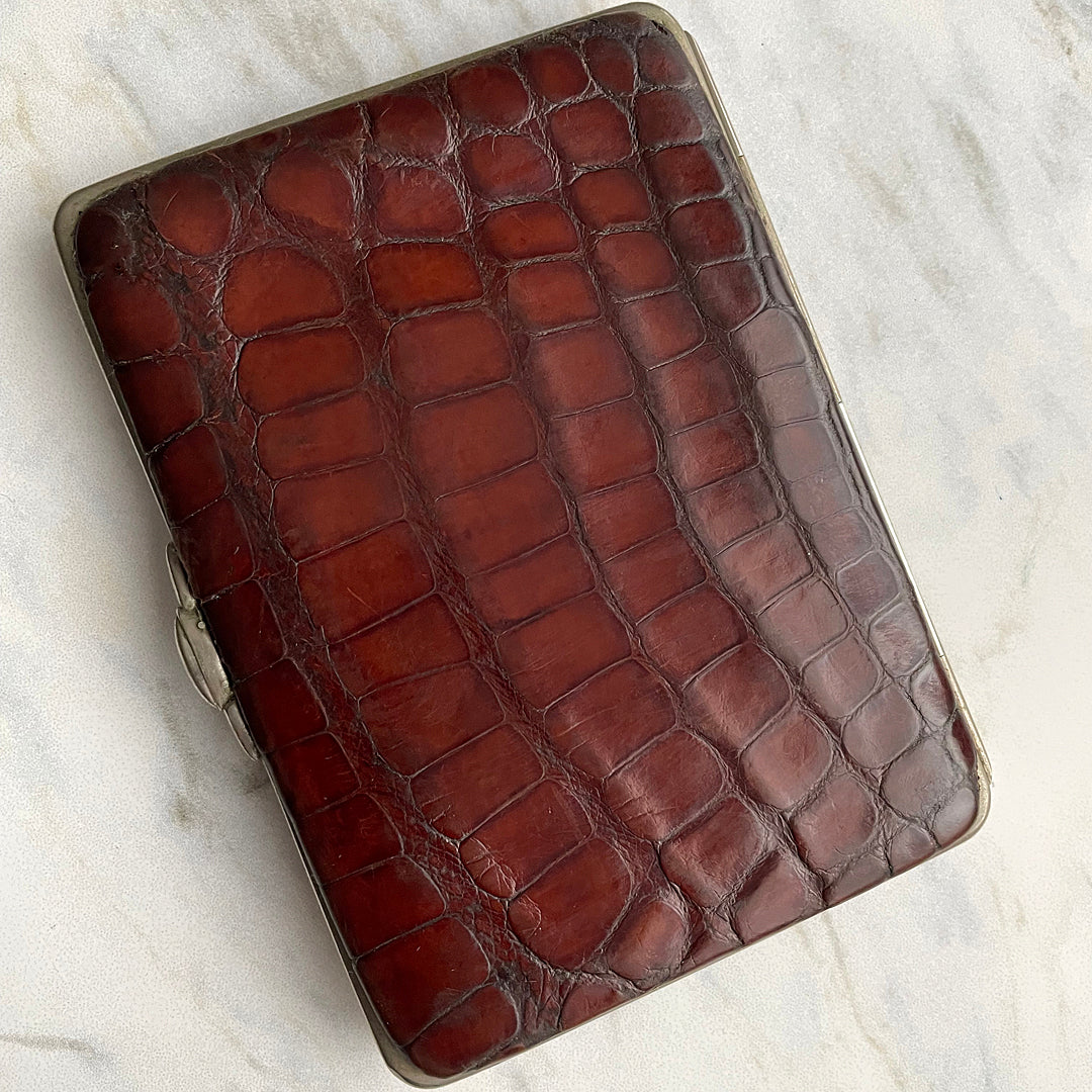 Crocodile Skin & Leather Wallet Silver London Edwardian (1904) ANTIQUE