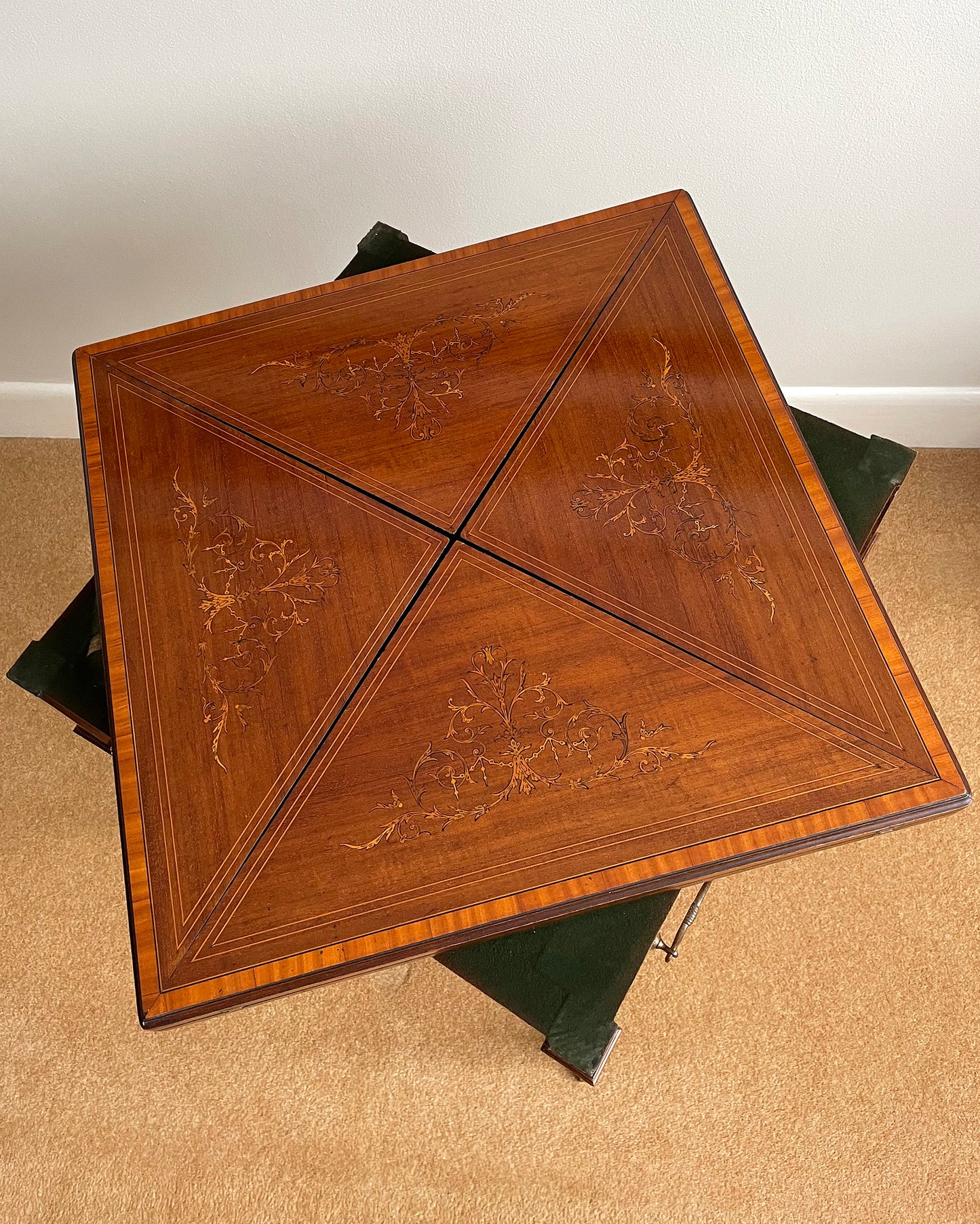 Maple & Co Satinwood Card Table With Inlaid Decoration Edwardian ANTIQUE