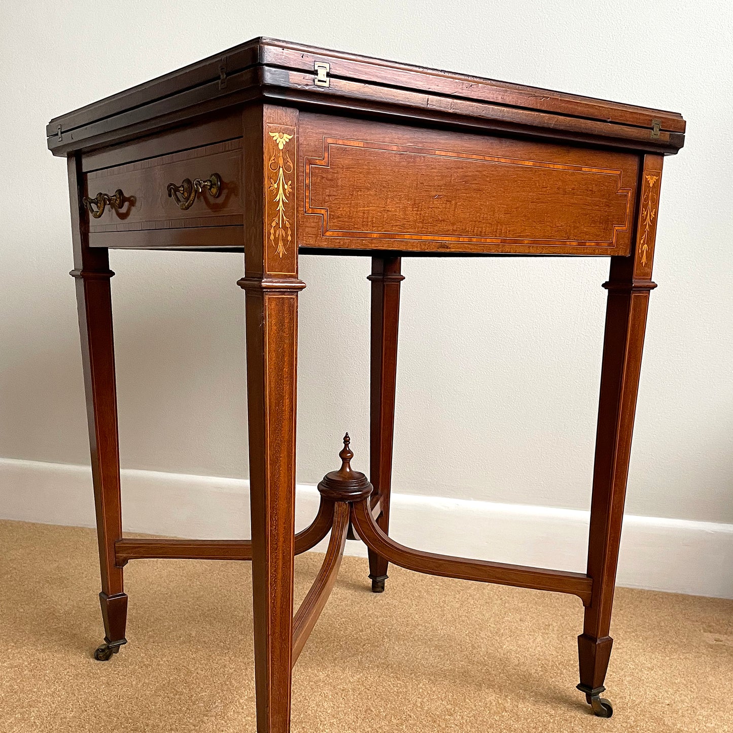 Maple & Co Satinwood Card Table With Inlaid Decoration Edwardian ANTIQUE