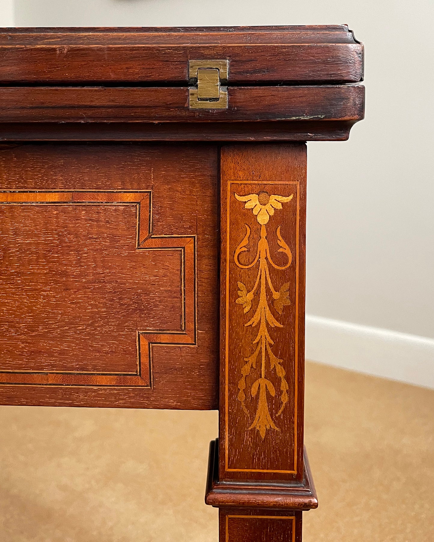 Maple & Co Satinwood Card Table With Inlaid Decoration Edwardian ANTIQUE