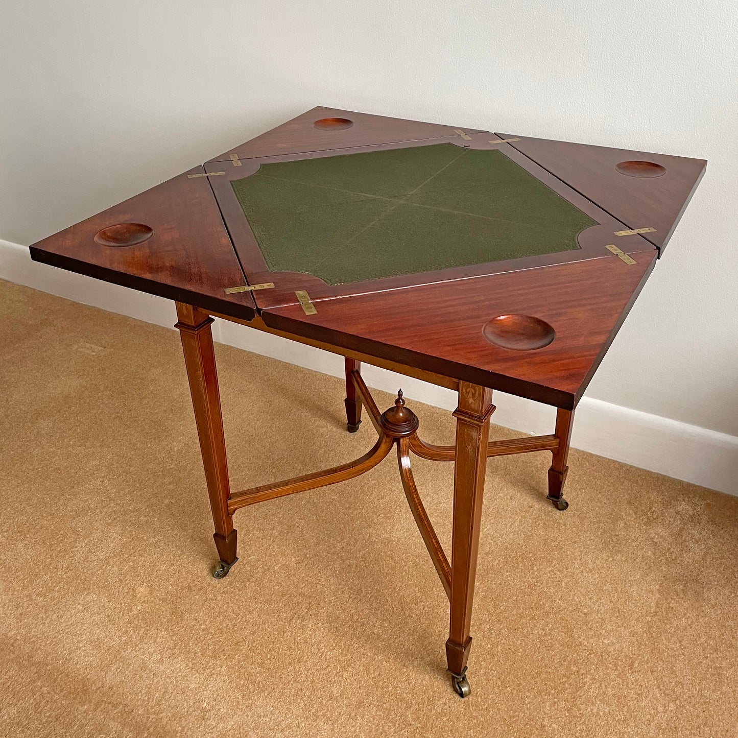 Maple & Co Satinwood Card Table With Inlaid Decoration Edwardian ANTIQUE