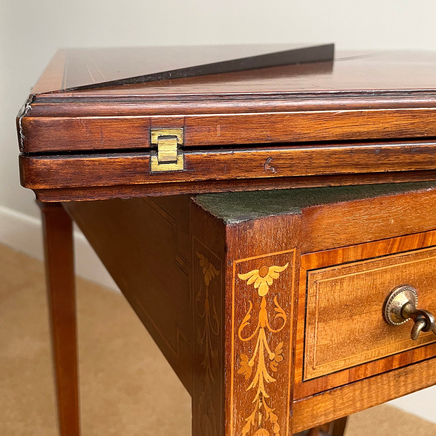 Maple & Co Satinwood Card Table With Inlaid Decoration Edwardian ANTIQUE