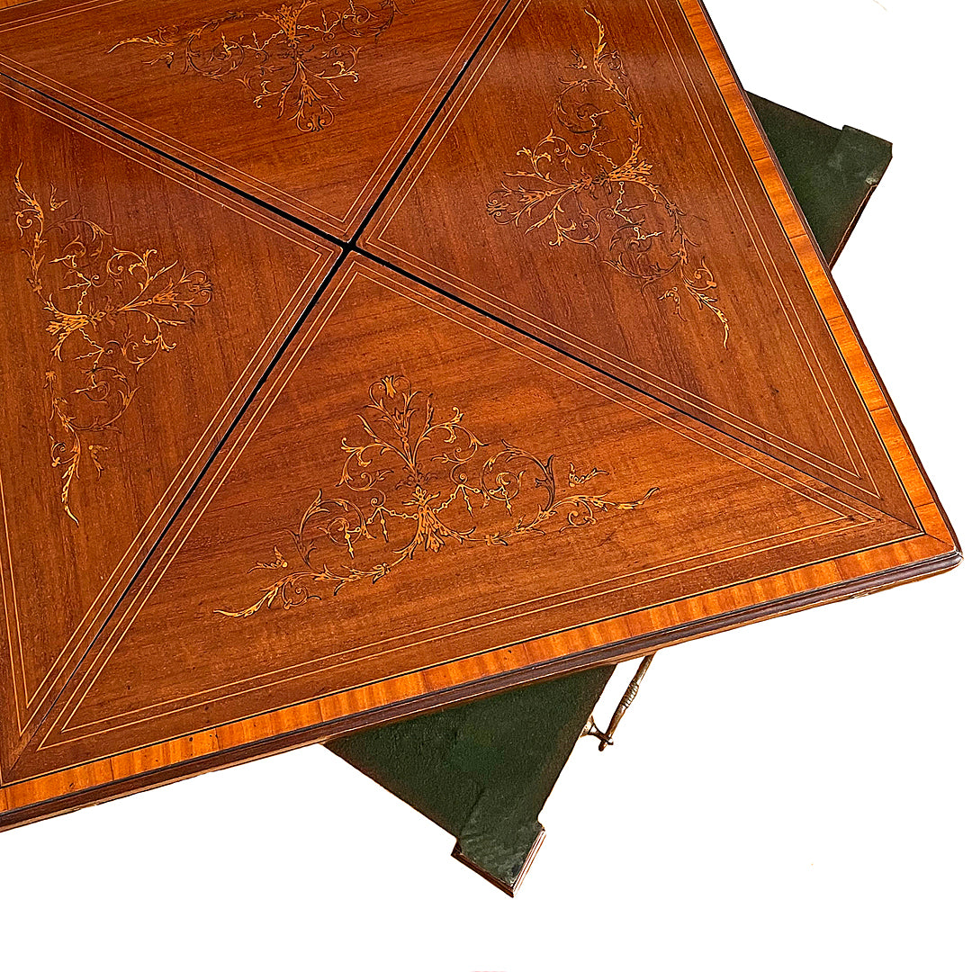 Maple & Co Satinwood Card Table With Inlaid Decoration Edwardian ANTIQUE
